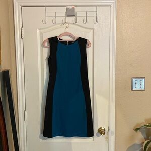 Blue and black dress.